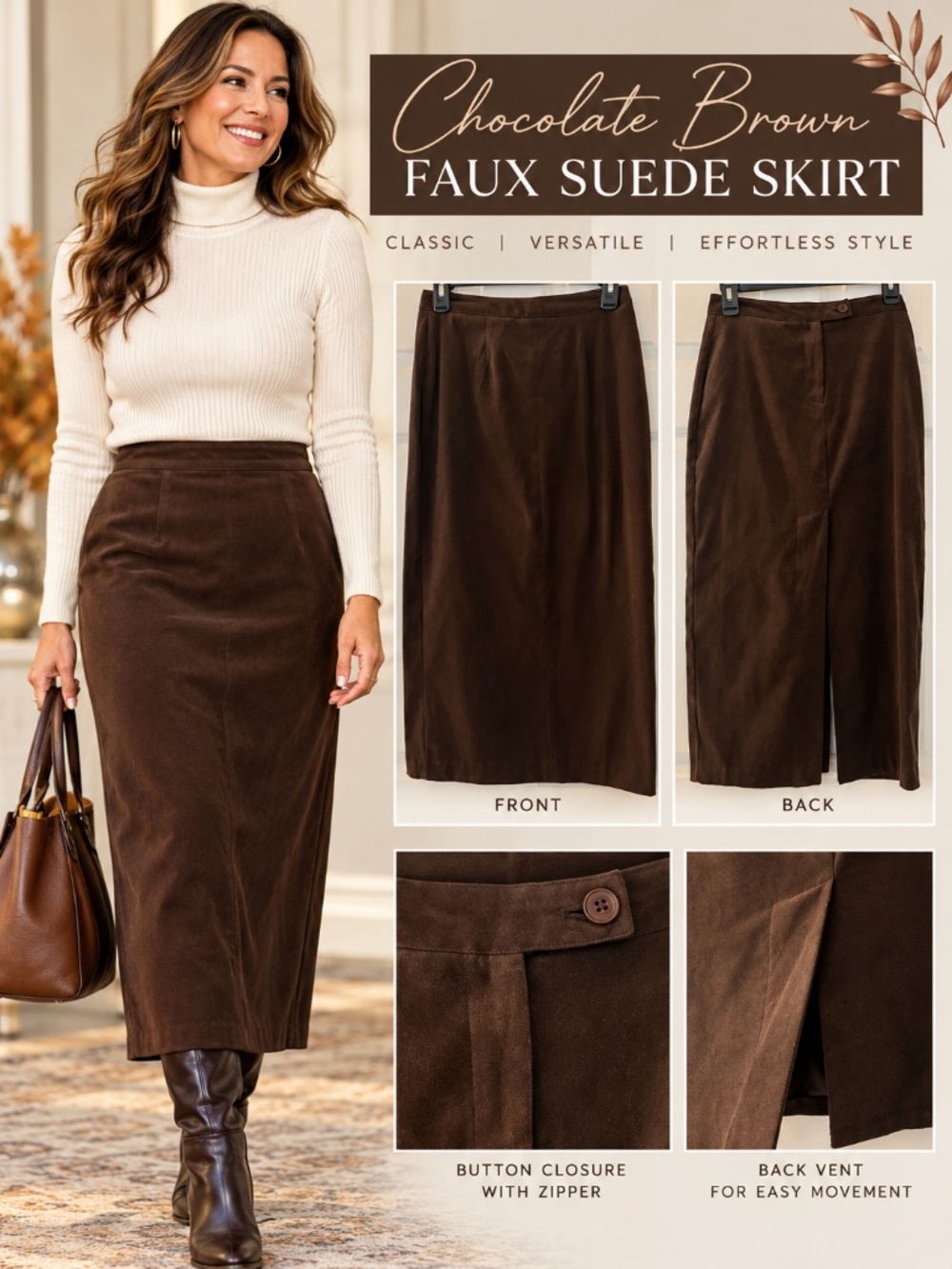 Express Chocolate Brown Faux Suede Midi Skirt Size 3/4